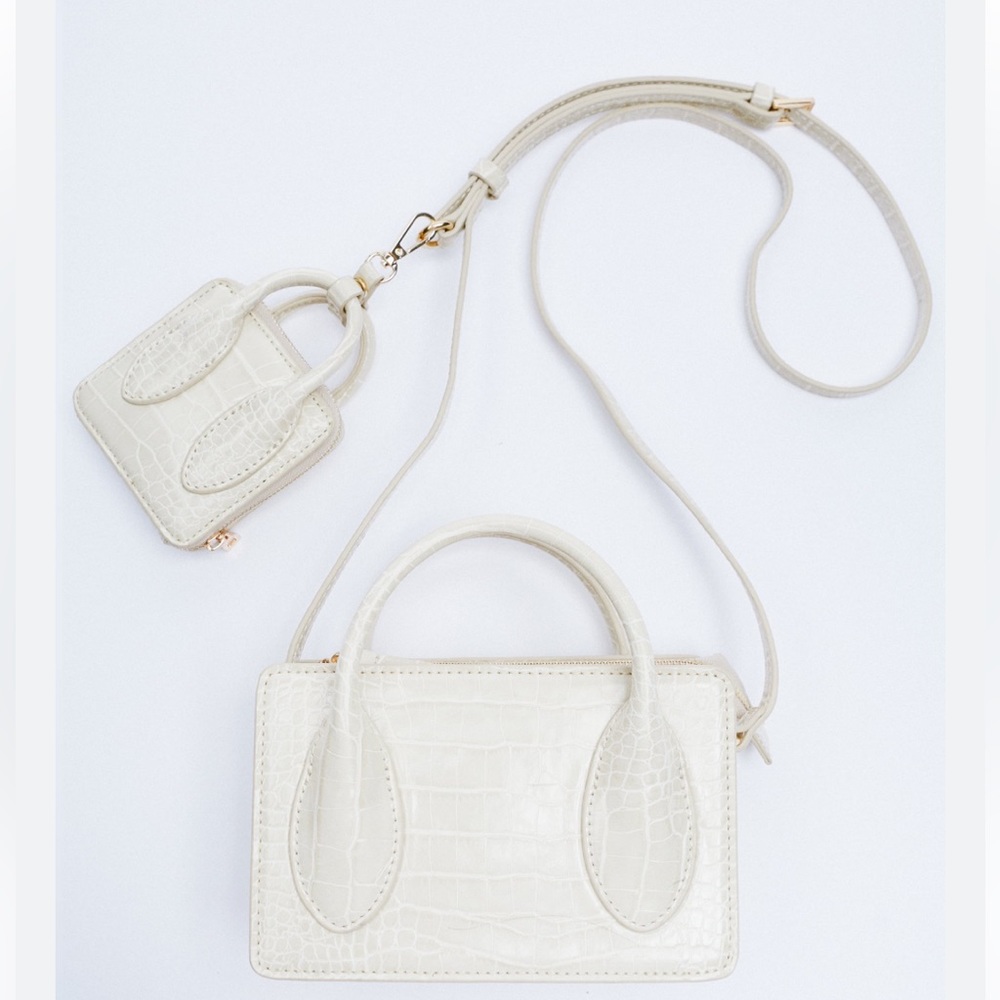 New Zara Ivory Croc Print Small and Mini Bag Crossbody Handbag